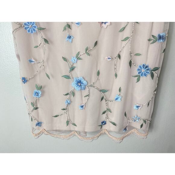 ADRIANNA PAPELL DRESS 6 FLORAL EMBROIDERED BEADED SHEATH SHORT COCKTAIL BEIGE - Picture 8 of 16